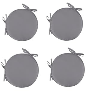 4er Set Sitzkissen Stuhl/Bank rund - ⌀ 38cm gemütliche Stuhlkissen mit Bindebänder für Stuhl, Bank, Hocker etc (Grau)