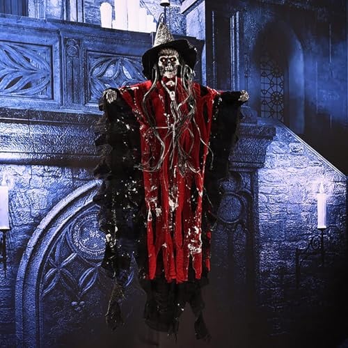 DIDUDE Hängende Dekorationen Halloweens,63x38cm Gruselig Hängende Hexe Horror Gespenst mit Sound und Leuchtenden Augen,Halloweenparty Dekoration für Garten Esstisch Tür Decke Fenster