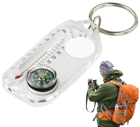 Kompaktes Notfall-Navigationsgerät, Adress-Schlüsselanhänger, Survival-Thermometer, 3-in-1 Adress-Schlüsselanhänger, Navigationsthermometer-Schlüsselanhänger, Mini-Navigations-Schlüsselanhänger in