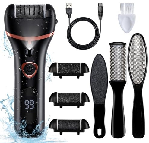 Bemece Electric Foot File, Hard Skin Remover Foot Electric with Pedicure Sets, USB Rechargeable with 3 Replacement Rollers, for Dead Skin, Heels Calluses-Black（Valentine's Day Gift）