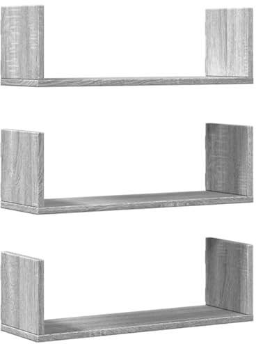 vidaXL Wandregale 3 STK., Wandregal mit Stauraum, Hängeregal für Esszimmer Wohnzimmer, Bücherregal Schweberegal Wandboard, Grau Sonoma Holzwerkstoff