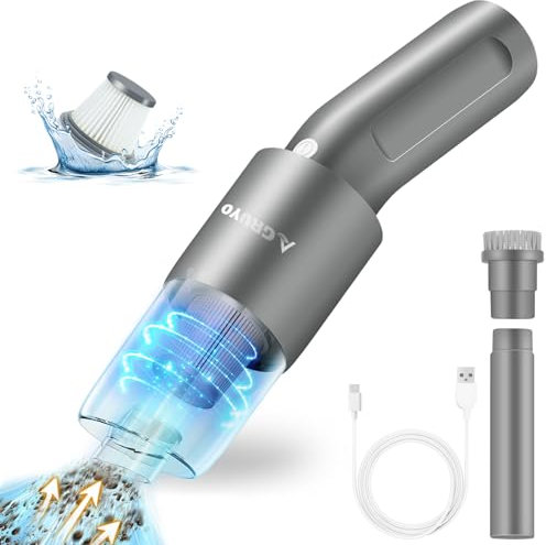 Handstaubsauger Auto Staubsauger,12000Pa Tragbarer Staubsauger Akku Handstaubsauger Kabellos Mini Autostaubsauger 130W 6000mAh USB aufladbar Tragbar Leicht Mini Staubsauger für Haus,Auto,Sofa Grau