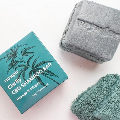 Voyager - CBD Clarify Shampoo Bar with Bamboo Box - Charcoal, Orange and Ginger with 100MG Premium CBD - Nourishing, Cleansing & Conditioning, Soothes & Strengthens Hair - 100g
