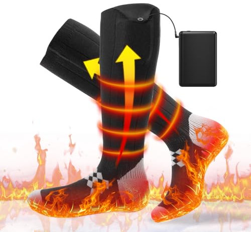 ikuchelife 2024 Beheizbare Socken,Eingebaute 2 X 9000mAh/5V Batterien, Beheizte Socken, Waschbare Beheizte Socken,Maximal 16,5H Heizen, Heizsocken Damen, Mit 2 Heizdrähte, 3 Temperaturen,Größe 36-49