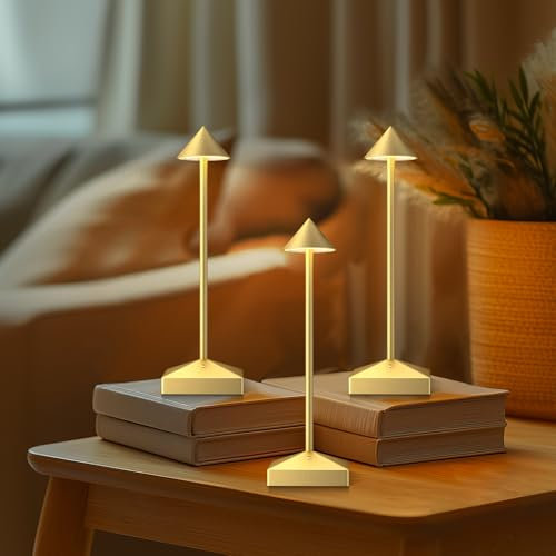 FUNTAPHANTA 3 Pack Minimalist Small Cordless Table Lamp, Rechargeable Battery Operated LED Table Lamp, Stepless Dimming, 3000K Portable Lamp for Dining Table/Bedroom/Living Room