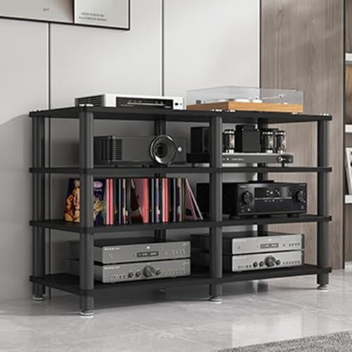 Large Media Organiser Tower for Living Room TV Stand 120 cm Length Record Player Display Rack Black Ideal for Storing Player Games Console Router Stereo and Projector Space saving and Stylis