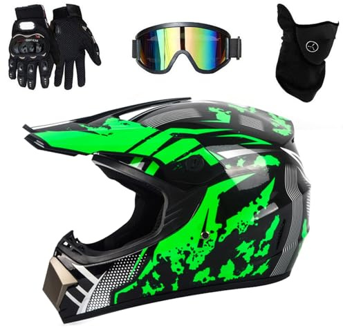 Kids Motorbike Motocross Helmet,Full Face MTB Helmet With Goggles Mask Gloves,Quad Bike Youth Kid Full-Face Off Road Motorcycle Crash Helmet
