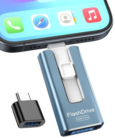 SUDEHO 128GB Flash Drive for Phone, 4-in-1 USB Stick for Phone/Pad/Android/PC/Laptop, USB Memory Stick Thumb Drives Back Up Photos & Videos with One Click (Steel Blue)