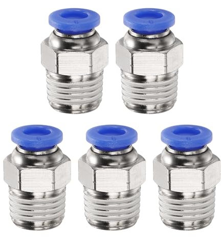 QUARKZMAN 5Pz Connettore Rapido Dritto Maschio a Filettatura 6mm Tube OD x 1/4 NPT Filettatura Maschio Raccordo Rapido Raccordi Aria Compressa per lista Aria Industriale PC6-N02, Blu
