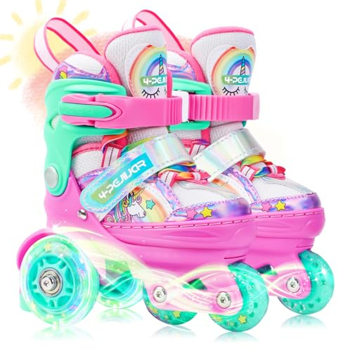 Patins à roulettes Licorne Enfants Rollers Quad Réglable Patins à roulettes Lumineux Taille Réglable pour Filles Garçons Débutants