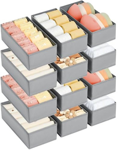 DIMJ Schubladen Organizer Kleiderschrank Organizer - Schrank Organizer Stoff Unterwäsche Organizer, Drawer Organizer Faltbare für Baby Kleidung, Hosen, Kinder Socken, 12 Stück (Hellgrau)