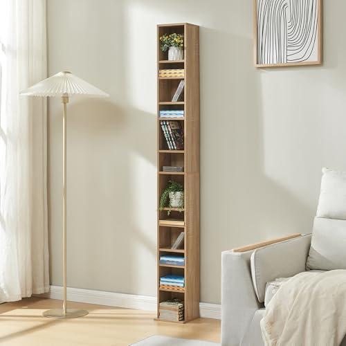 [en.casa] CD Regal Tynset DVD Regal mit 12 Ablagefächern CD Aufbewahrung 175 x 20 x 20 cm Standregal höhenverstellbare Regalböden Sonoma-Eichenoptik