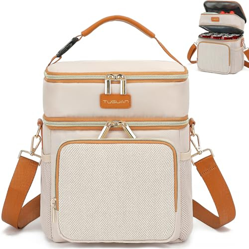 TUGUAN Breast Milk Cooler Bag Double Layer Insulated Baby Bottle Bag with Ice Packs for Storage & Feeding Fits 6 Bottles Leak-Proof Small Lunch Coolers Portable for Travel Nursing Moms