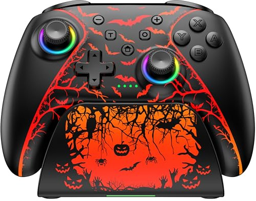Switch 2 Controller für Switch/Switch OLED/Switch Lite,RGB Lichteffekte Pro Controller Wireless mit Ladestation und Turbo, Bluetooth Gamepad mit Hall Joystick Trigger Kein Drift und Dead Zones,Farbe