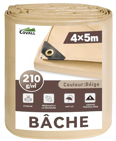 COVALL Lonas Impermeables Exterior 4x5 m,Waterproof tarpaulin-210g/m²,con Ojales Reforzados-Resistente al desgarro,Impermeable,Anti-UV,Lona Multifuncional,para Cubrir techos,leña,Coches,Lona Piscina