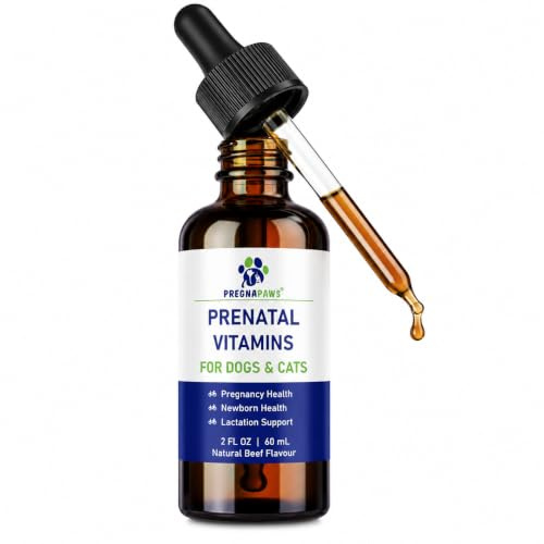 PREGNAPAWS Liquid Prenatal Vitamins for Dogs & Cats - Folic Acid, Calcium & Iron Drops - Essential Support for Dog Pregnancy, Breeding & Lactation - Healthy Litter Growth - Beef Flavor, 60 ml