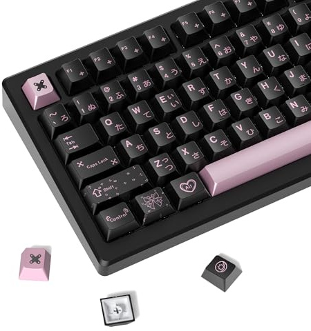 dagaladoo PBT Keycaps with Metal Paint,112-Key Black/Pink Custom Keycap Set dye Sublimation,Cherry Profile Key caps for 61/64/66/68/75/84/87 MX Switches Mechanical Keyboards