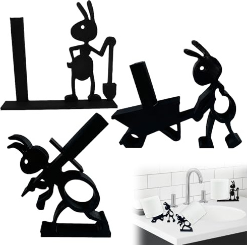 3 Pcs Ant Toilet Roll Holder Novelty Toilet Roll Holder Black Free Standing with Sword Wheelbarrow Shovel Styles for Bathroom Kitchen