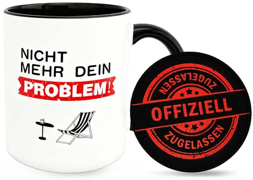 ZIENZENGYA Renteneintritt Geschenk Männer, Rentner Geschenk Mann, Nicht mehr dein Problem - offiziell zugelassen, Geschenkideen Zum Renteneintritt 2026, Kaffeetasse, Keramik (Schwarz)