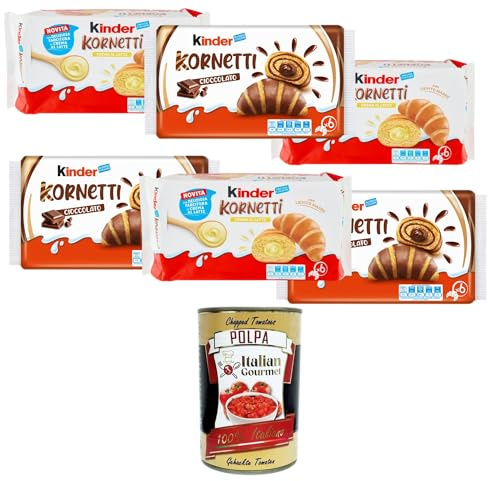 Italian Gourmet Kinder Kornetti Testpaket Cornetti Dolci Ripieni 6 x 270g | Mix 3 Schoko und 3 Milchcreme, soffici brioche farcite; verpackt für, Gesamtnettogewicht 1,62 kg + Kostenlos Polpa 400g