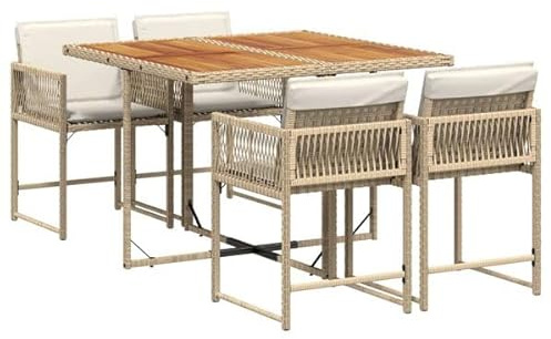 Hommdiy Garten Essgruppe,Gartenmöbel Set,Gartentisch mit 4 Stühlen Set,Essgruppe mit 4 Stühlen,Garten Sitzgruppe,Gartengarnitur Set Beige und Creme Holz 5-TLG.