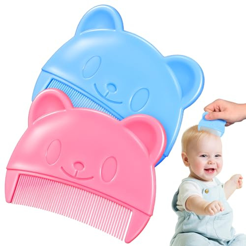 2pcs Bear Shape Plastic Fine Hair Comb for Baby and Toddler | Cradle Cap Removal, Comfortable Scalp Massage, Comfortable to Hold Design, Portable Size, Gentle Daily Care