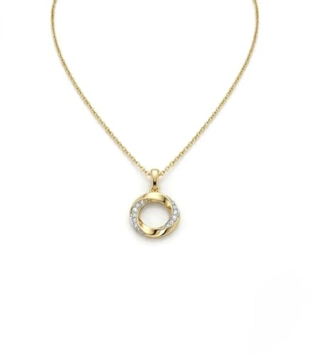 Suzan Gold® 375 Echtgold Halskette für Damen mit rundem Kreis-Anhänger und Zirkonia filigran elegant wasserfest hypoallergen – Eternia Loop – zeitloser Goldschmuck als edles Geschenk