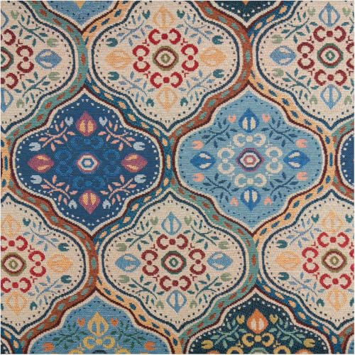 Gobelin Stoff Meterware Dekostoff Ornamente groß blau bunt 150 cm