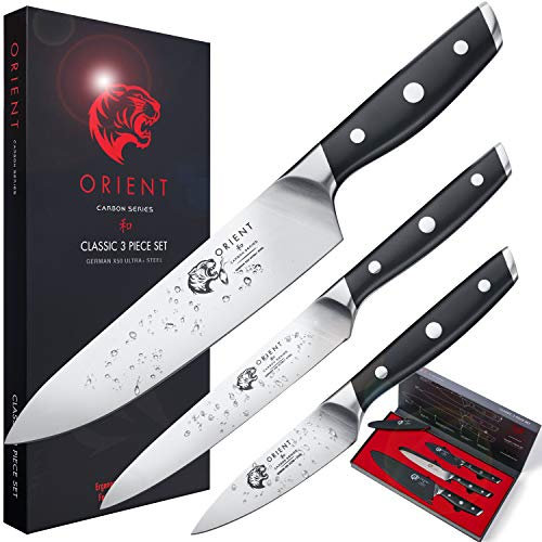 ORIENT 3 Piece Knife Set - Professional Chef, Utility and Paring Kitchen Knives - German Stainless Steel Cooking Knives with Gift Box