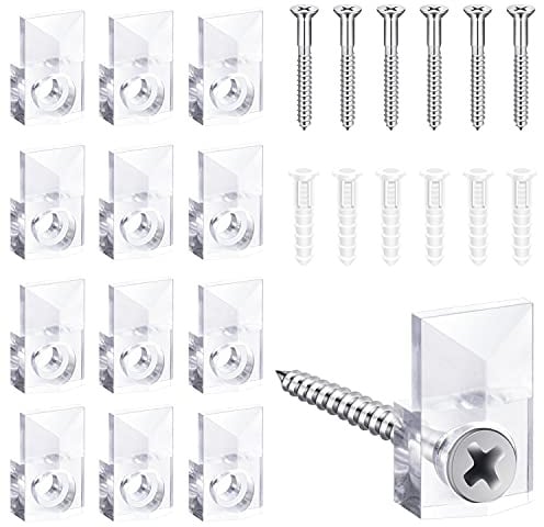 BAGTeck Lot de 22 clips de support de miroir, clip de miroir en plastique transparent, clips de support de miroir, kit de suspension de miroir avec vis et porte de boîte à miroir fixe