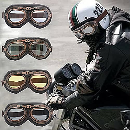 Baceyong Retro Motorradhelm Brille Bronze Vintage Pilotenbrille, passend für H*/ARLEY Motorräder, Jaune