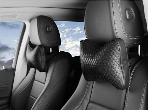 Qirc 2 Stück Auto Kopfstütze Kissen Auto Kopfstütze Kissen Auto Leder Nackenstützkissen Bequem Weich Universal Auto Sitzkissen Ergonomisches Kissen für Auto Fahren (Schwarz)