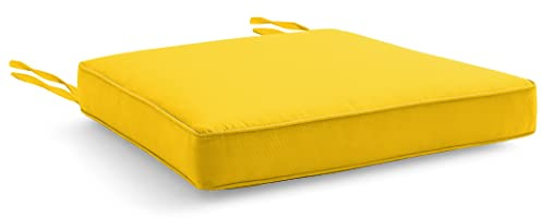 Water Resistant Chair Cushions with Ties for Indoor and Outdoor Use - Patio Furniture Seat Pads with Durable Polyester Fabric - Ideal for Dining, Lawn, Garden, Coffee Shop (44 x 50 x 5cm, Yellow)