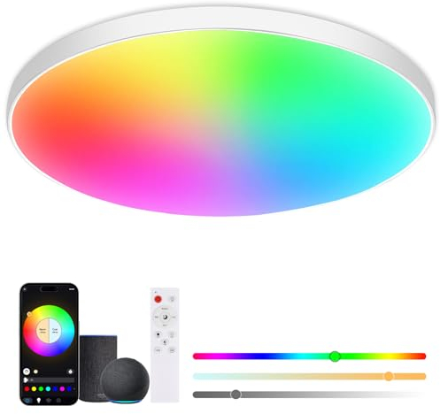 ZWOOS Lampara Techo LED 30W, Plafon RGB Redondo 2700K-6500K, Regulable, Compatible con Alexa, Google Home, Control APP, Mando a Distancia, para Dormitorio, Salon, Cocina