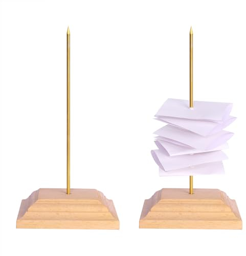 LELADY 2 Piezas Pincho para Notas, Recibos Papel Soporte, Tenedor Sostenedor Factura con Base de Madera, Factura Recibo de Horquilla Soporte Para Recibos de Papel