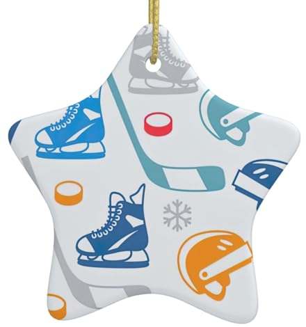 Hockey-Elemente, kreativer gemusterter Druck, Weihnachtsbaumschmuck, Weihnachtsstern, Keramik, hängende Ornamente, Partyzubehör