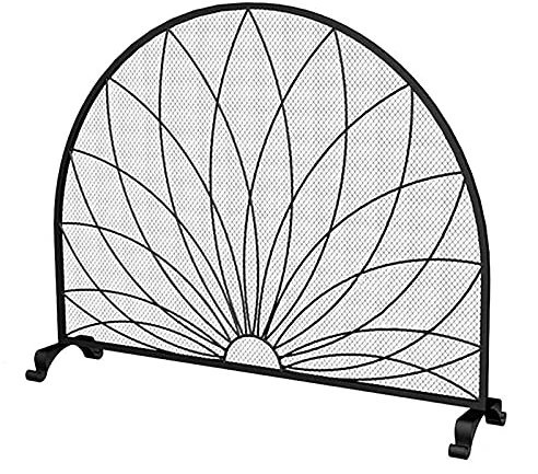 Parascintille semicircolare autoportante, protezione per caminetto di sicurezza in rete metallica, per griglie per stufe a legna e carbone (Nero)