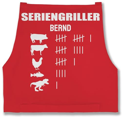 Schürze - Grillschürze - Seriengriller mit Name Lustiges Geschenk Grillen Grillgeschenk - 85x69 - Rot - grill schürzen männer personalisierte bäcker lustige grillgeschenke zum backen, für mann
