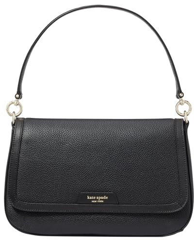 kate spade new york Women's Hudson Pebbled Leather Flap Shoulder Bag, Black, One Size