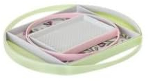 Vigar - Set de 4 Bandejas para Servir Comida - 42 x 42 x 3 cm - Modelo Flap Florganic - Bandejas Que Encajan Entre Si - con Asas para Llevar - 2 Troqueladas y 2 Lisas - Verde, Rosa y Gris