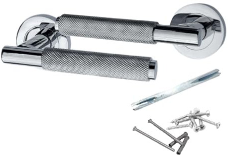 Betley Butterfly Knurled Turning Door Handles Polished Chrome Lever on Round Rose Latch Handle for Internal Wooden Doors for Home and Office Luxe