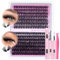 Fluffy Individual Eyelashes Kit 280Pcs Clusters Lashes Kit DIY Lash Extension kit Russian D Curl Lashes Individual Cluster with Lash Bond and Seal Lash Glue,Tweezers (60+80P, 10-18mm Mix)