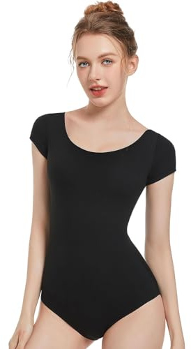 Spoxiyue Body a maniche corte balletto, body nero per ballerine, abbigliamento da danza (nero, S)