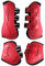 Merauno® Gamaschen & Streichkappen, 4er Set Gamaschen Pferdesehne Bandage mit Robust Elastisch, PU Shell, Neopren atmungsaktiven Löchern für Springen, Reiten, Events (S, Rot)