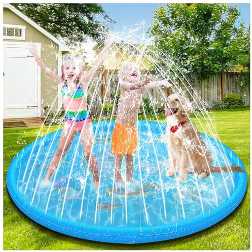 GLINKADO Splash Pad 170 cm, Tapete de Juegos de Agua Almohadilla de Aspersor para Actividades Familiares niños y niñas en Aire Libre Jardín Actividades Familiares Fiesta