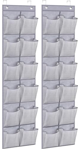 MISSLO Schmaler Schuh-Organizer für die Tür, 12 große Netztaschen, zum Aufhängen, Schuhregal für Schrank, Tür, Kreuzfahrtschiff, unverzichtbar, Grau, 2 Stück