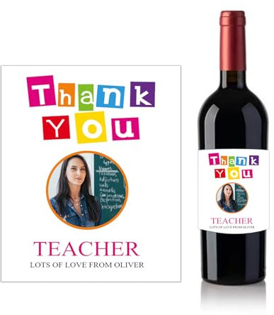 Photo Personalised Thankyou Teacher Bottle Label Sticker for Wine Birthday Anniversary Xmas