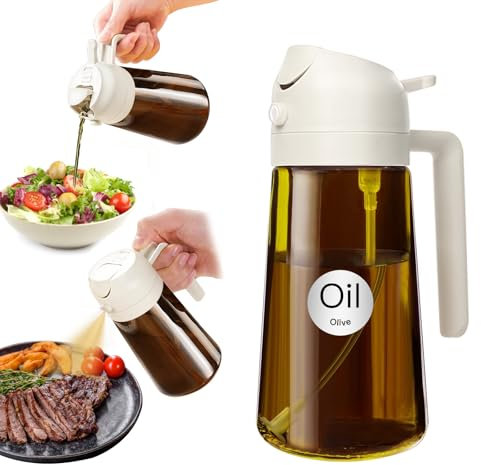 YARRAMATE Spruzzino Olio in Vetro Luce Blocco Scuro Ambrato per Friggitrice Aria 2 in 1, 470 ml Dosatore Bottiglia e Oliera Spray da Cucina, Nebulizzatore per Alimenti (Bianco)