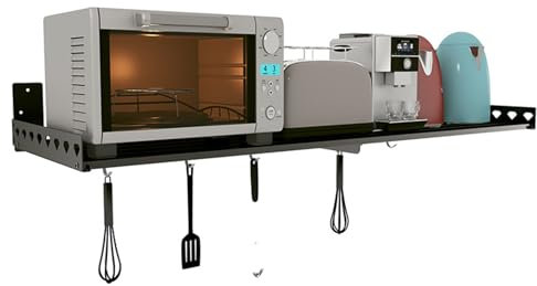 Mikrowellen-Regal zur Wandmontage, mit Stauraum, 80 cm, 50 kg Tragkraft, für Wohnheim, Wohnung, Küche, Schwarz