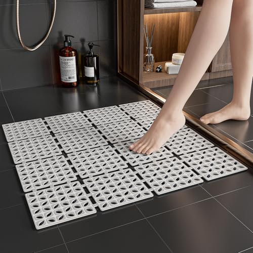 XIYUNTE Square Shower Mat Non Slip Anti Mould - 60×60cm Large Shower Mats for Inside Shower, Anti Slip Rubber Shower Mat for Elderly and Disabled, Cut to Size, Light Grey